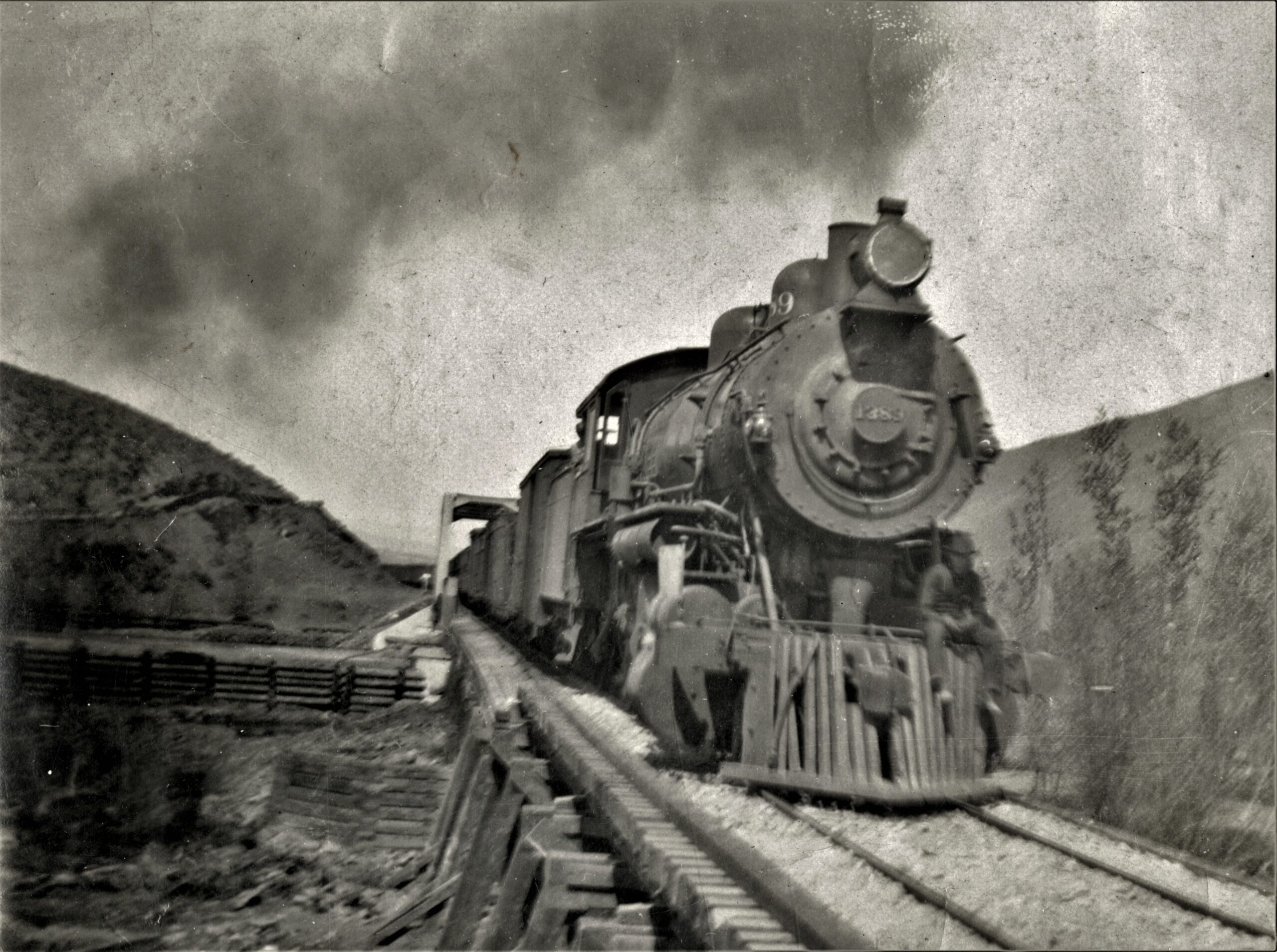 1389 Northern Pacific Railway locomotive southbound crossing the Naches River north of Yakima 1906