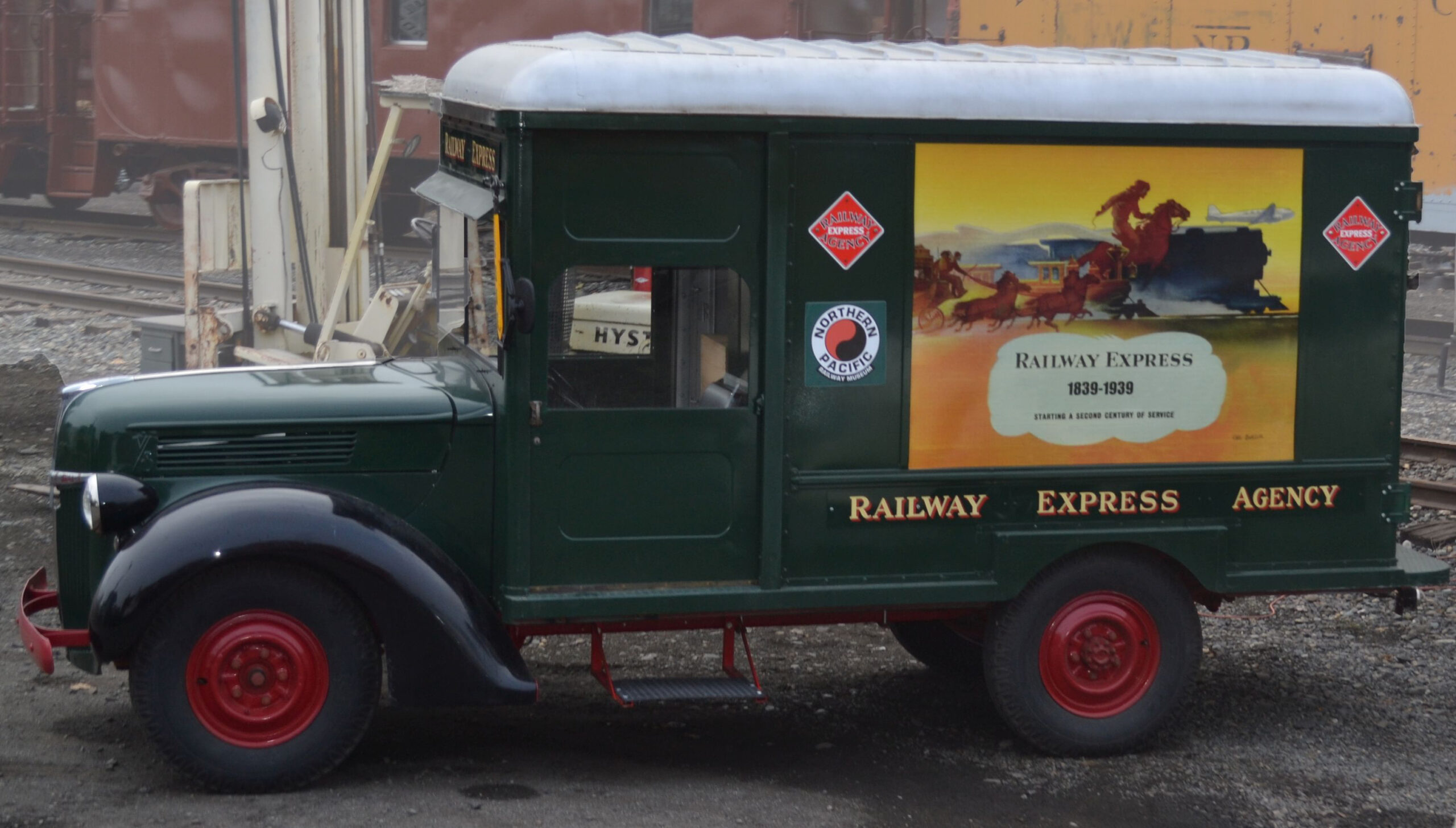 1941 Ford flathead V8 Railway Express Agency delivery truck in museum yard